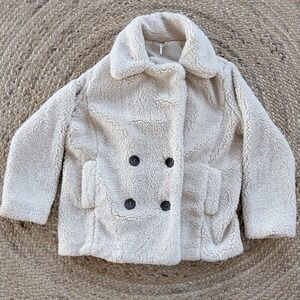 Free People Brown Teddy Peacoat Oversized Double Breasted Women's Size M Notched